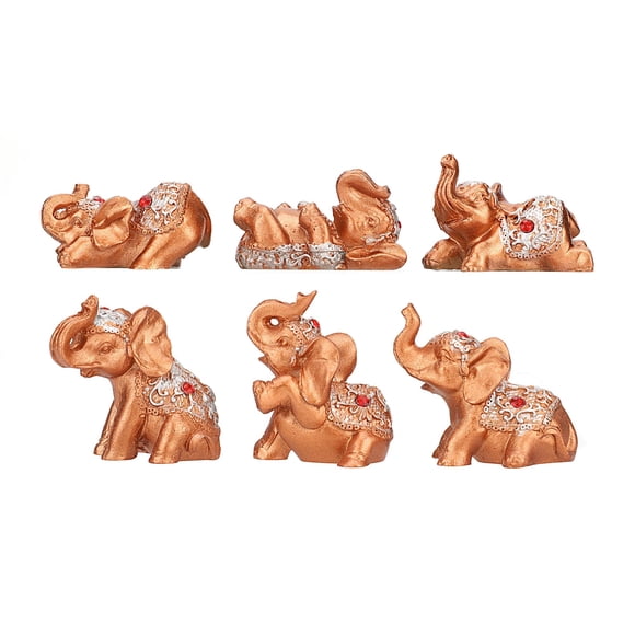 Mose Cafolo Set of 6pcs Feng Shui Gold Color Small Elephant Statues Figurine Home Decor Gift Collection