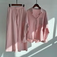 thumbnail image 3 of Baqcunre Women's 2-Piece Vintage Plus-Size Cotton and Linen Shirt and High-Waisted Pant Set,Color Pink,Size 3XL-5XL, 3 of 5
