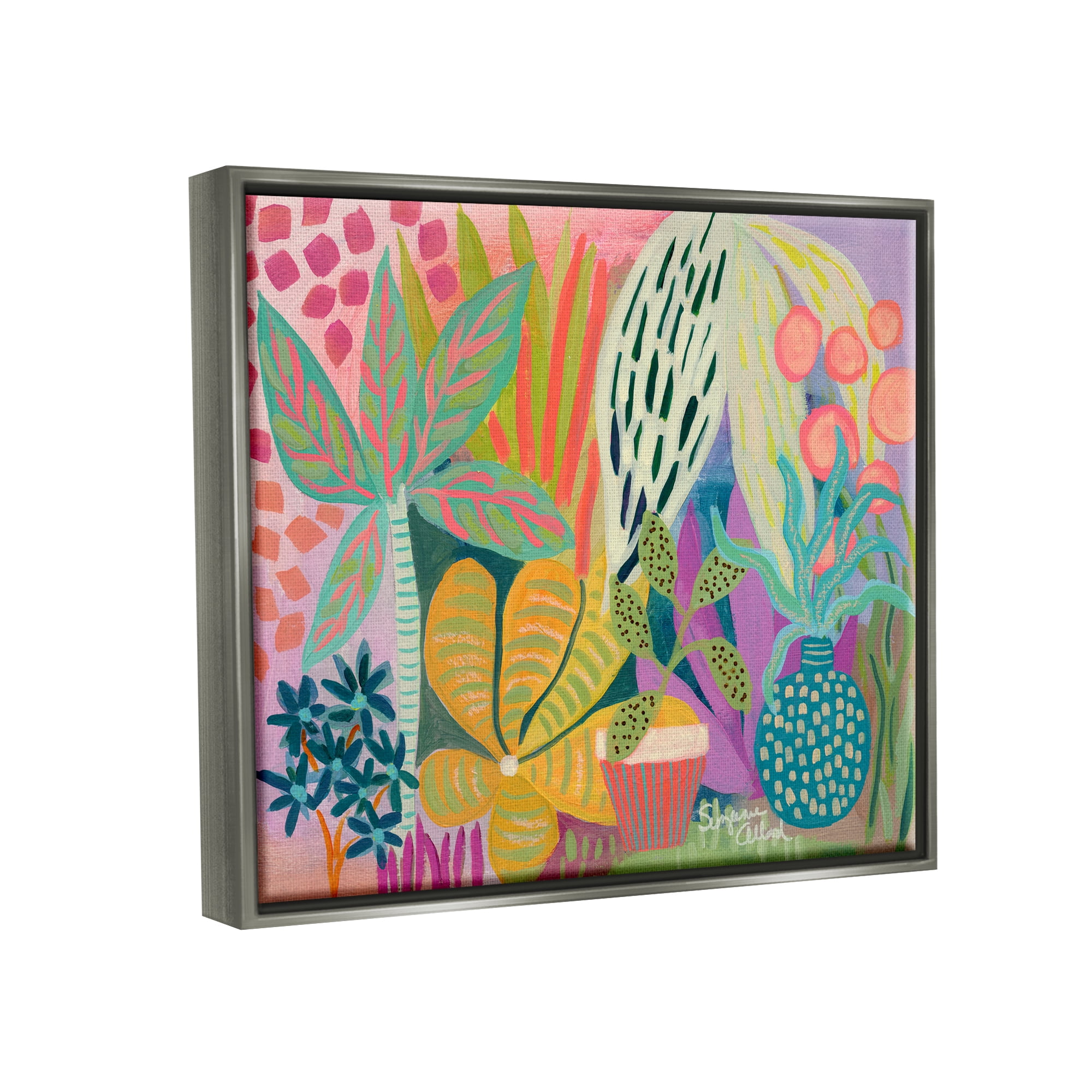 Stupell Industries Modern Plants Abstract Shapes Botanical & Floral Painting Gray Floater Framed Art Print Wall Art