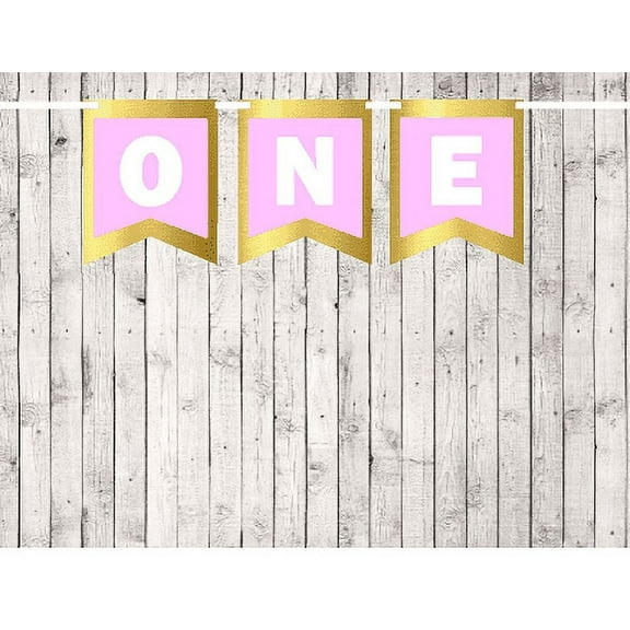 Baby First (1st) Birthday Gold and Baby Pink Party Theme Picture Backdrop/HIgh Chair/Wall Decoration Banner