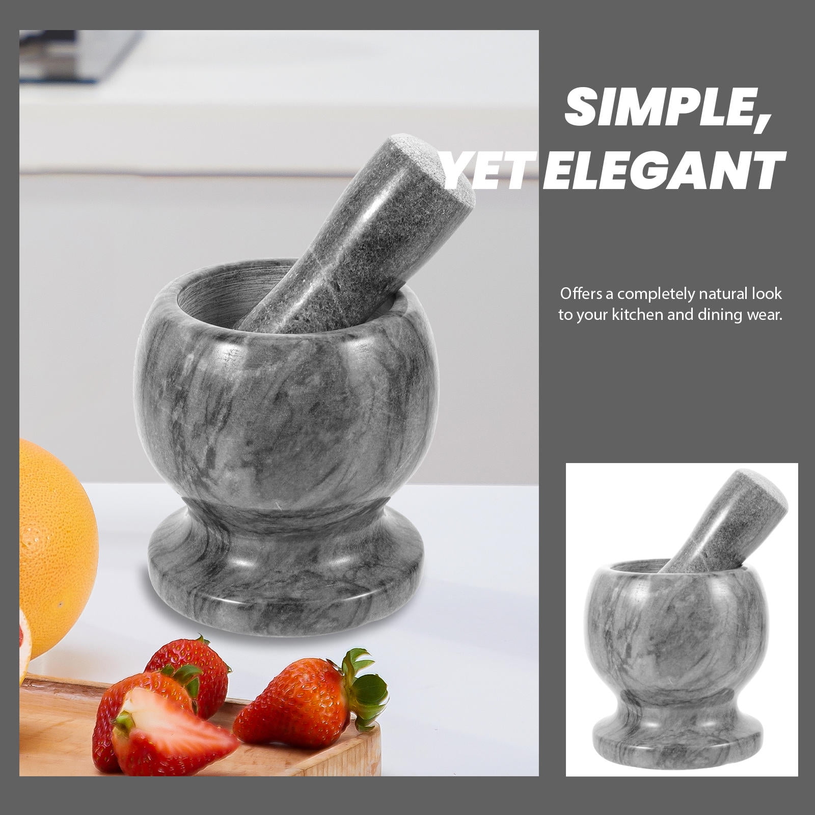 FELTECHELECTR 1Set Ergonomic Marble Garlic Crush Pot for Practical Use in Kitchen and Pharmacy