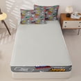 thumbnail image 4 of Castle Fairy Cartoon Train Pattern Zipper Full Size Comforter Sets with Fitted Sheet and 2 Pillowcases for Boys,Ticket Print Zipper Bedding Set for Bedroom,Gray Red,4pcs,Grey Reversible, 4 of 6