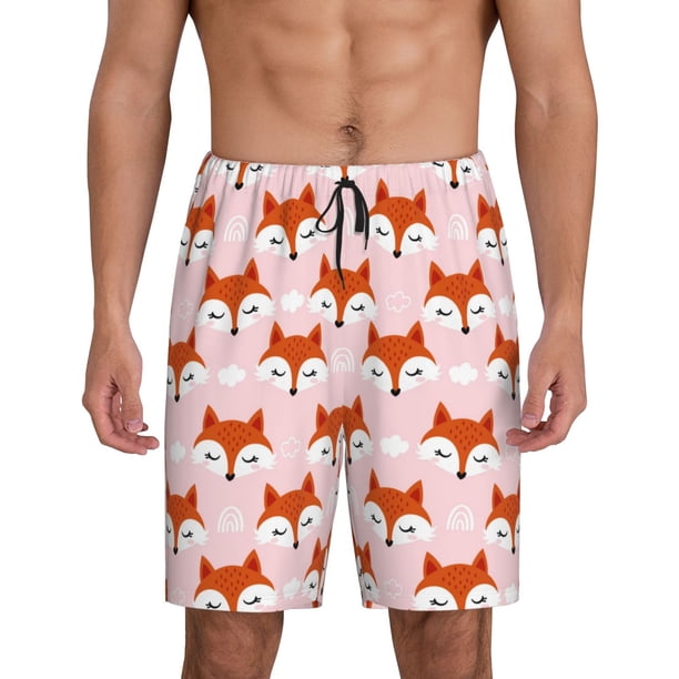 Fotbe cute fox pink Pantalones Cortos de Pijama para Hombre, Ropa de Dormir, Pantalones de Pijama Cortos para Hombre-4X-Large