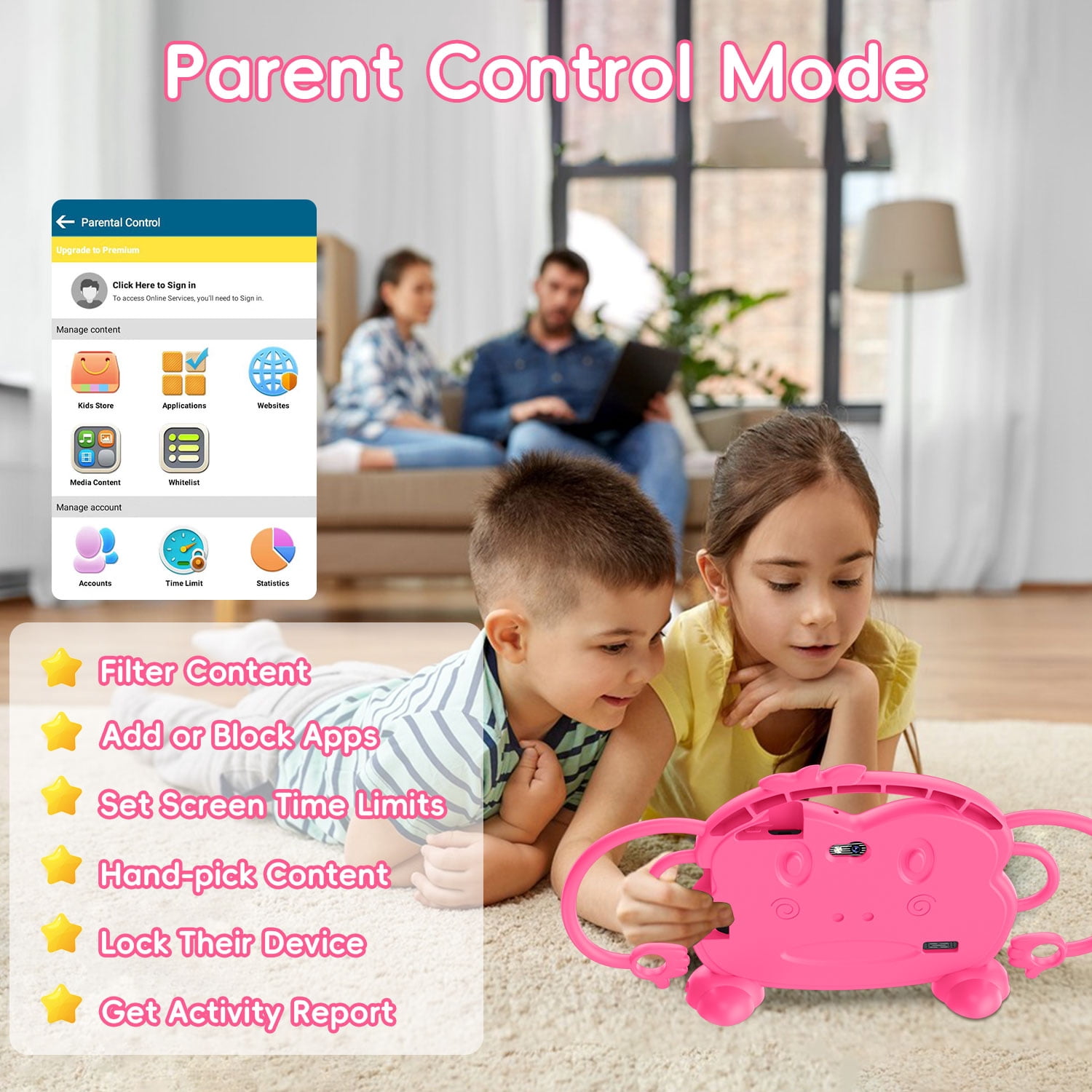 Kids Tablet, 7 inch Android Tablet for Kids, 6GB RAM 32GB ROM Quad-Core Toddler Tablet with Shockproof Case, Bluetooth, WiFi, Parental Control, 2MP+2MP Dual Camera, GPS, Games