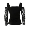 thumbnail image 5 of Lace Patchwork Long Sleeve for Women Cold Shoulder V Neck Slim Fit Tunic Shirts Pullover T-Shirt Trendy Blouses Black2,S, 5 of 5