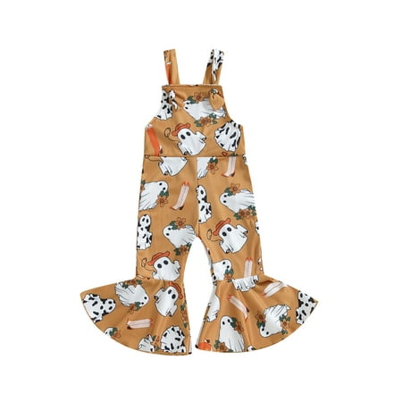

Bagilaanoe Baby Girl Halloween Jumpsuit for Toddler Sleeveless Pumpkin Print Romper Overalls 6M 12M 18M 24M 3T 4T Kids Long Flared Pants Clothes