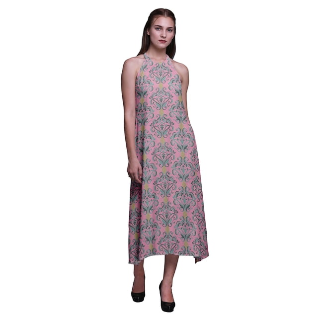Bimba Robe de Plage Longue à Col Licou pour Femmes, Dos Nu, Imprimée, Rayondress - X-Grand
