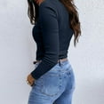 thumbnail image 5 of Womens Long Sleeve Shirts Square Neck Slim Fit Basic Tops Ribbed Thermal Undershirts Layering Tee Navy S, 5 of 5