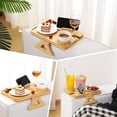 thumbnail image 3 of Kssiaz Couch Arm Table, Sofa Arm Tray with 360° Rotating Phone Holder & Cup Holder, Folding Anti-Slip Sofa Arm Table, Bamboo Couch Tray Clip on Side Table for Eating Snacks Phone Remote Cups, 3 of 8