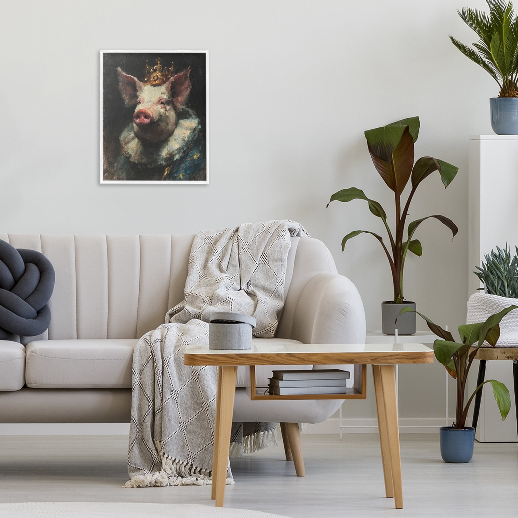 Stupell Industries Crowned Imperial Pig White Framed Giclee Art, design by Svetlana Aleynikova
