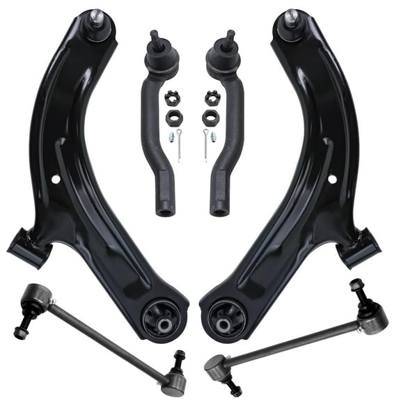 Detroit Axle - Complete 6pc Front Lower Control Arms w/Ball Joints, Outer Tie Rod Ends and Sway Bars Kit for 2009-2014 Nissan Cube - [2007-2012 Versa]