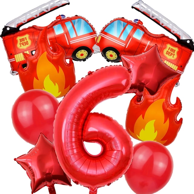 Ensemble de 9 Ballons de Feu Camion de Pompiers 32 Pouces Chiffres Rouges 0-9 Ballons d'Anniversaire Pompier Décorations de Fête Fournitures de Fête de Festival