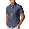 thumbnail image 4 of Avirosel Men's Cotton Short Sleeve Hawaiian Shirt Casual Loose Button Down Summer Beach Shirts with Pocket Navy, 4 of 6