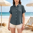 thumbnail image 5 of GZWYHT Linen Button Down Shirt Women，V Neck Collared Linen Shirts for Women Blouses & Button-down Shirts Plain Shirts for Women Summer Loose Fit Beach Tops Solid Color Gray 3XL, 5 of 9