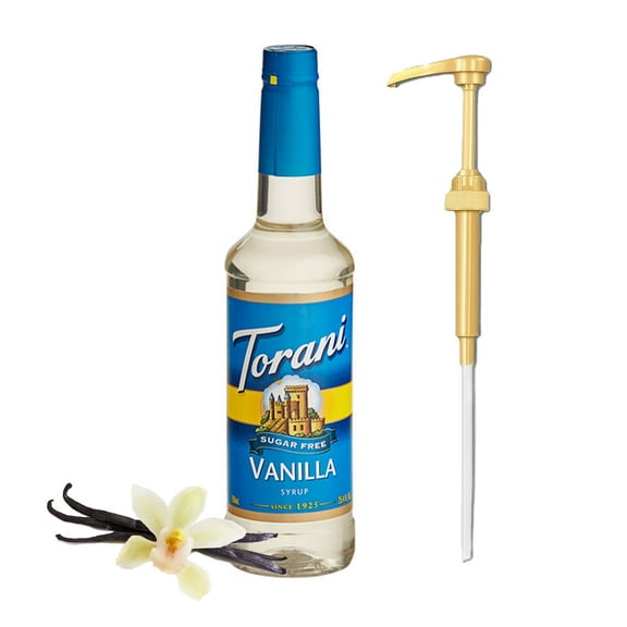 Torani Sugar Free Vanilla Flavouring Syrup, 25.4 fl oz Plastic Bottle with Absol Gold Pump