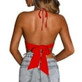 thumbnail image 2 of Top informal de clubwear para mujer, de color liso, con escote en V profundo y lazo en la espalda, 2 of 4