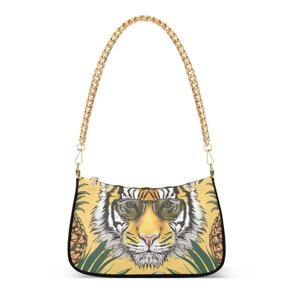 Tiger Pineapples Leaves SkateboardWomen Small Shoulder Bag Crossbody Tote Hobo Bags Purse Clutch Handbags with Chain Strap for Women