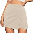 thumbnail image 4 of UYISJ Skorts for Women High Waisted Skirt with Shorts Side Slit Pull On Stretchy Mini Skirts Casual Shiny Velvet Going out Shorts Beige XL, 4 of 8