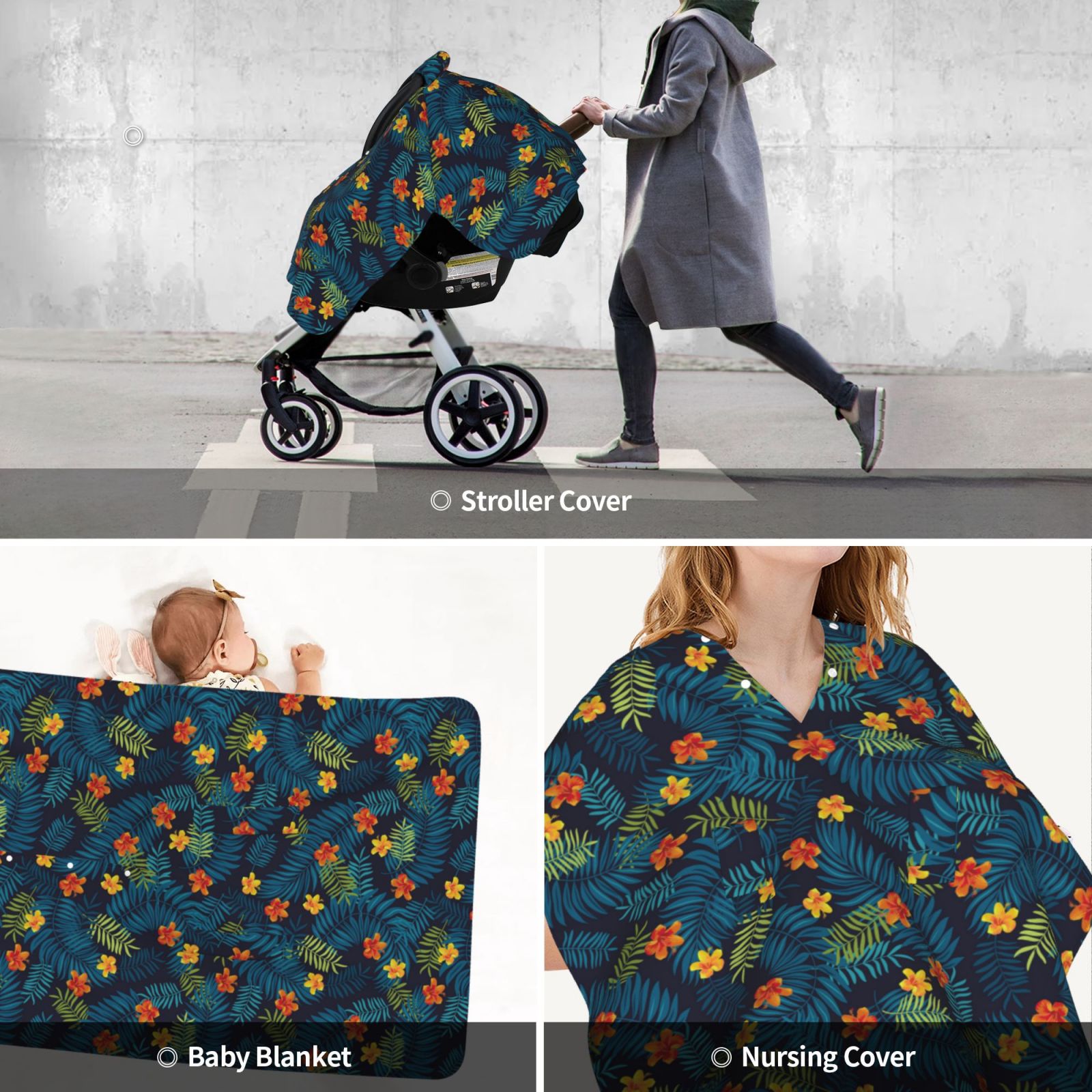 Car Seat Cover Baby - Hawaiian Style Leaves Flower Breathable Infant Car Seat Cover for Baby Carseat, Lightweight Comfort Baby Essentials Must Haves Newborn Stuff for Girl Boy