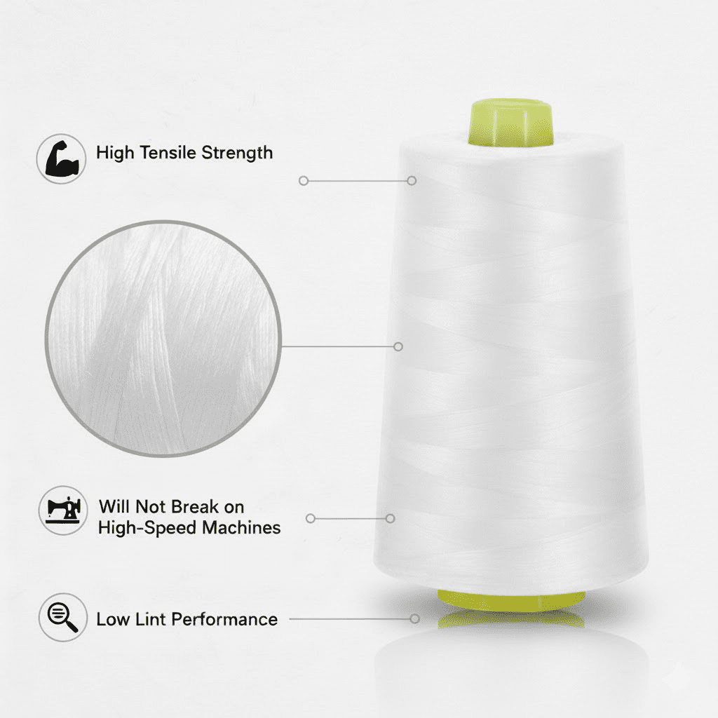 Sedona Designz 6000 Yard Spool White Sewing Thread 100 Percent Polyester All Purpose Overlock Cone