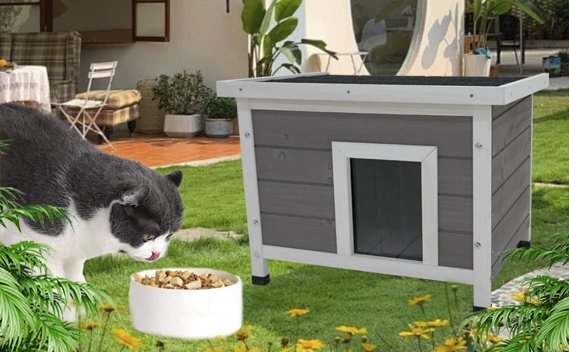 Weatherproof Wooden Cat House - Indoor Outdoor Shelter for Cats, Rabbits, Small Dogs with Asphalt Roof