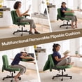 thumbnail image 3 of Nexthro Criss Cross Chair,Cross Legged Chair with Wheels and Arms,27" Wide Seat Office Desk Chair with Flipable Back Cushion,Mid Back Beige Swivel Chair for Home Office,Bedroom Vanity(Green), 3 of 6