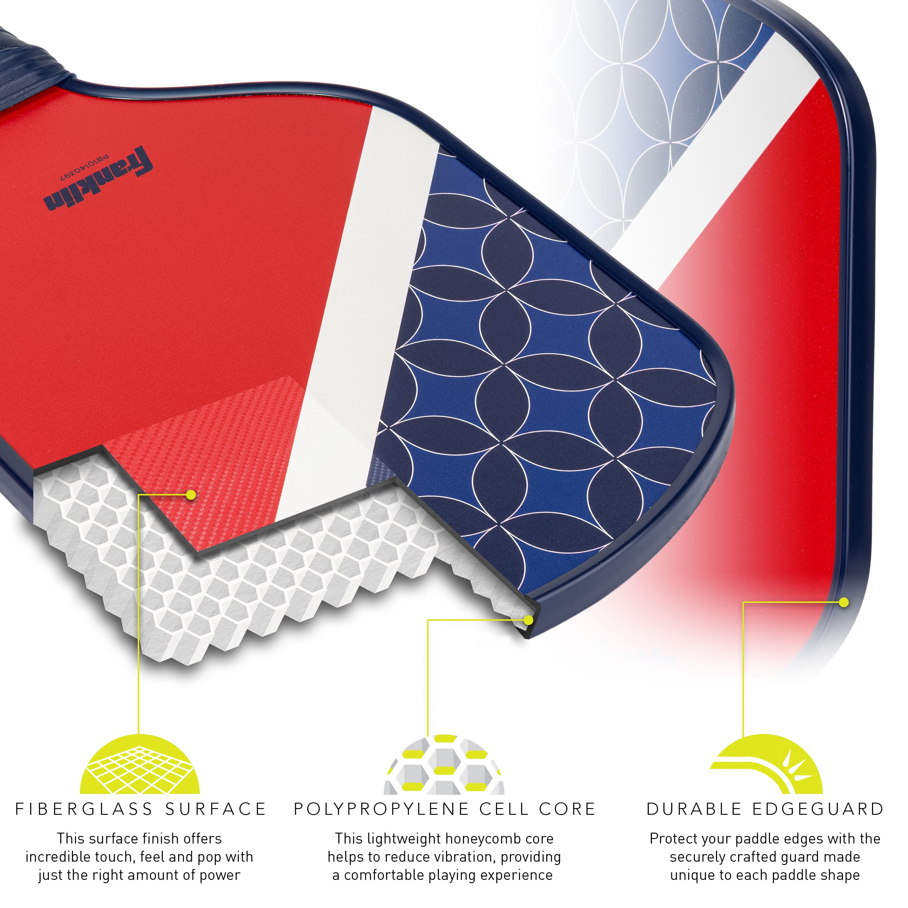 (2 pack) Franklin Sports Pickleball Paddle - Fiberglass Pickleball Paddle - Polypropylene Cell Core - Red/White/Blue