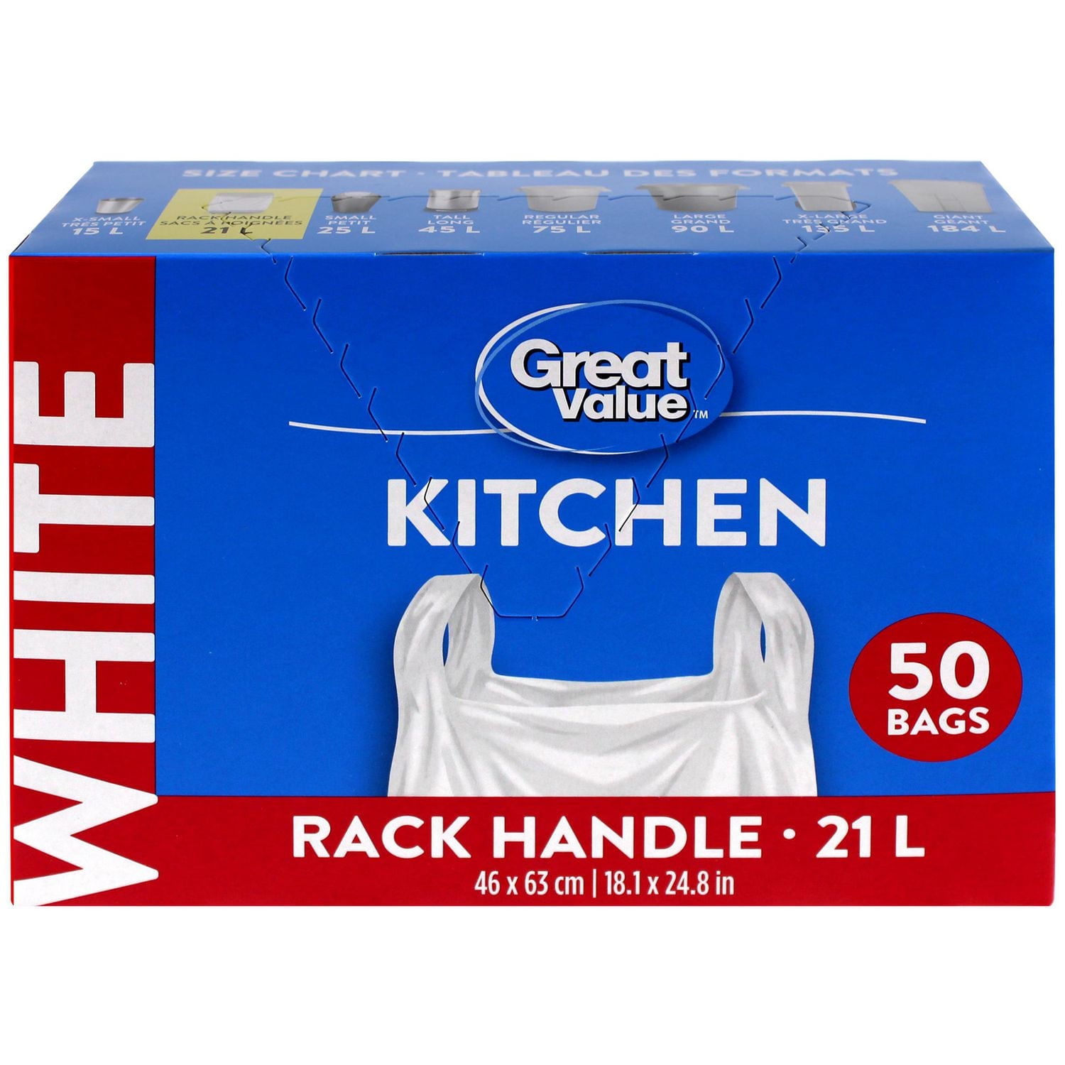 Great Value Rack Handle Kitchen Garbage Bags, 46 x 63 cm