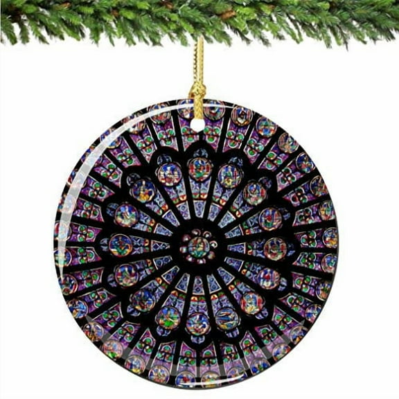 Rose Window Christmas Ornament, Porcelain 2.75' Double Sided Notre Dame Cathedral Paris Christmas Ornaments