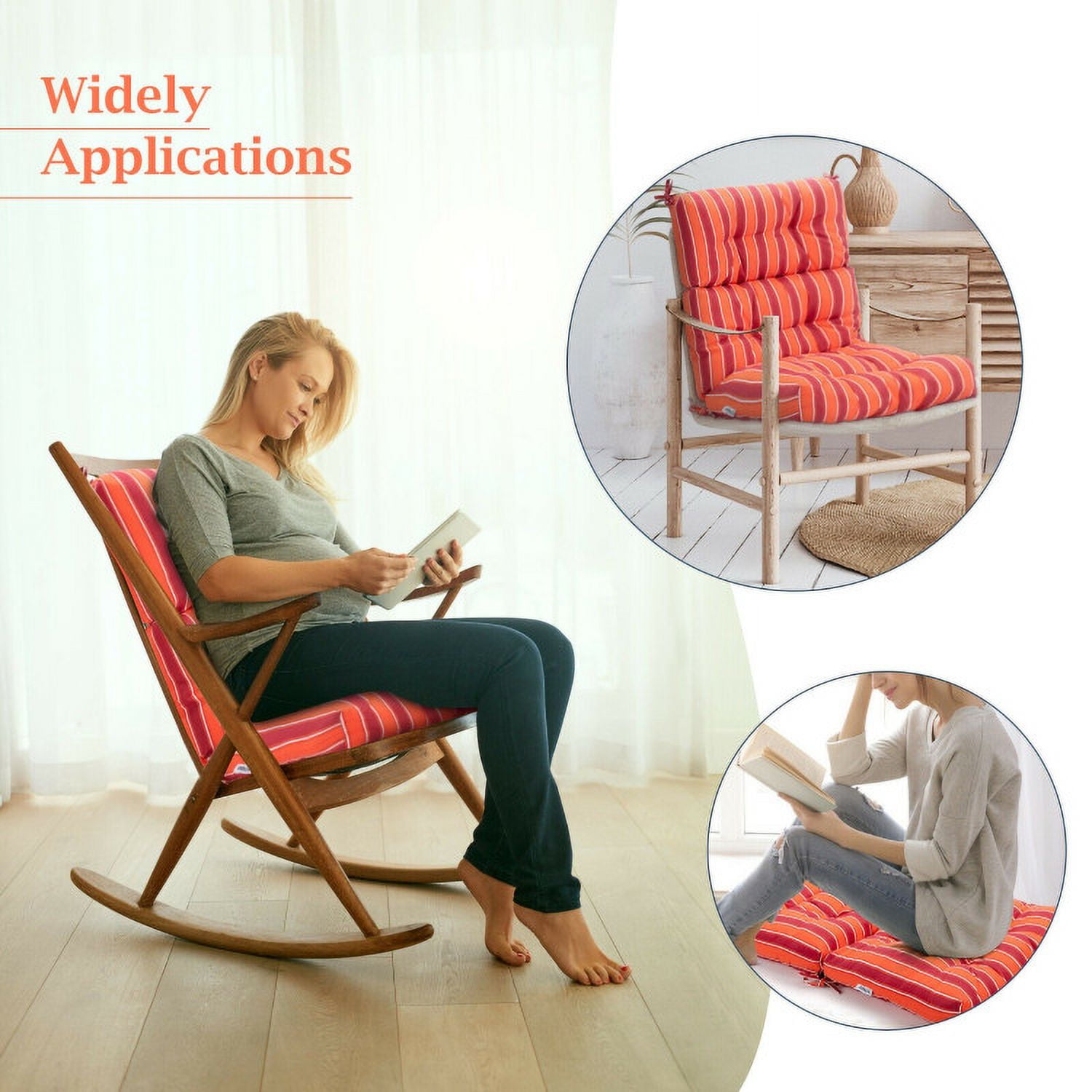 Resenkos Chair Cushions for Dining Chairs, Memory Foam Chair Cushion 22 x 44 Inch Tufted Outdoor Patio Chair Seating Pad-Red