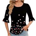 thumbnail image 2 of DeHolifer Women's Tops Half Sleeve Crewneck Floral Printed Casual Loose Tunic Tops Dressy T-Shirts Black XL, 2 of 6