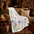 thumbnail image 3 of Ivory Wildflower Meadow With Pink, Delicate Meadow Watercolor Style for Wildflower And Bird Enthusiasts, Baby Shower Gift with Cozy Flannel Blanket, Home Decor for Bedroom And Nursery And Sunroom, 3 of 9
