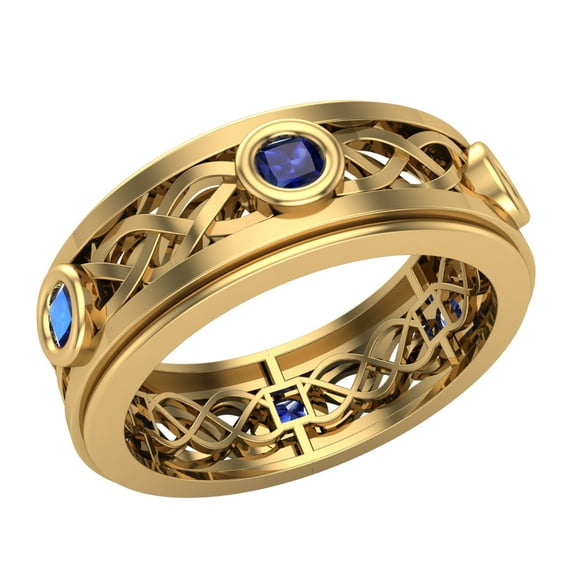 Wedding Bands for Men 8 MM Sapphire 14K Gold 0.75 CTW