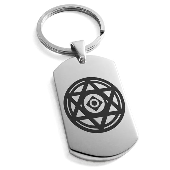 Stainless Steel Conjuration Magic Rune Engraved Dog Tag Keychain Keyring