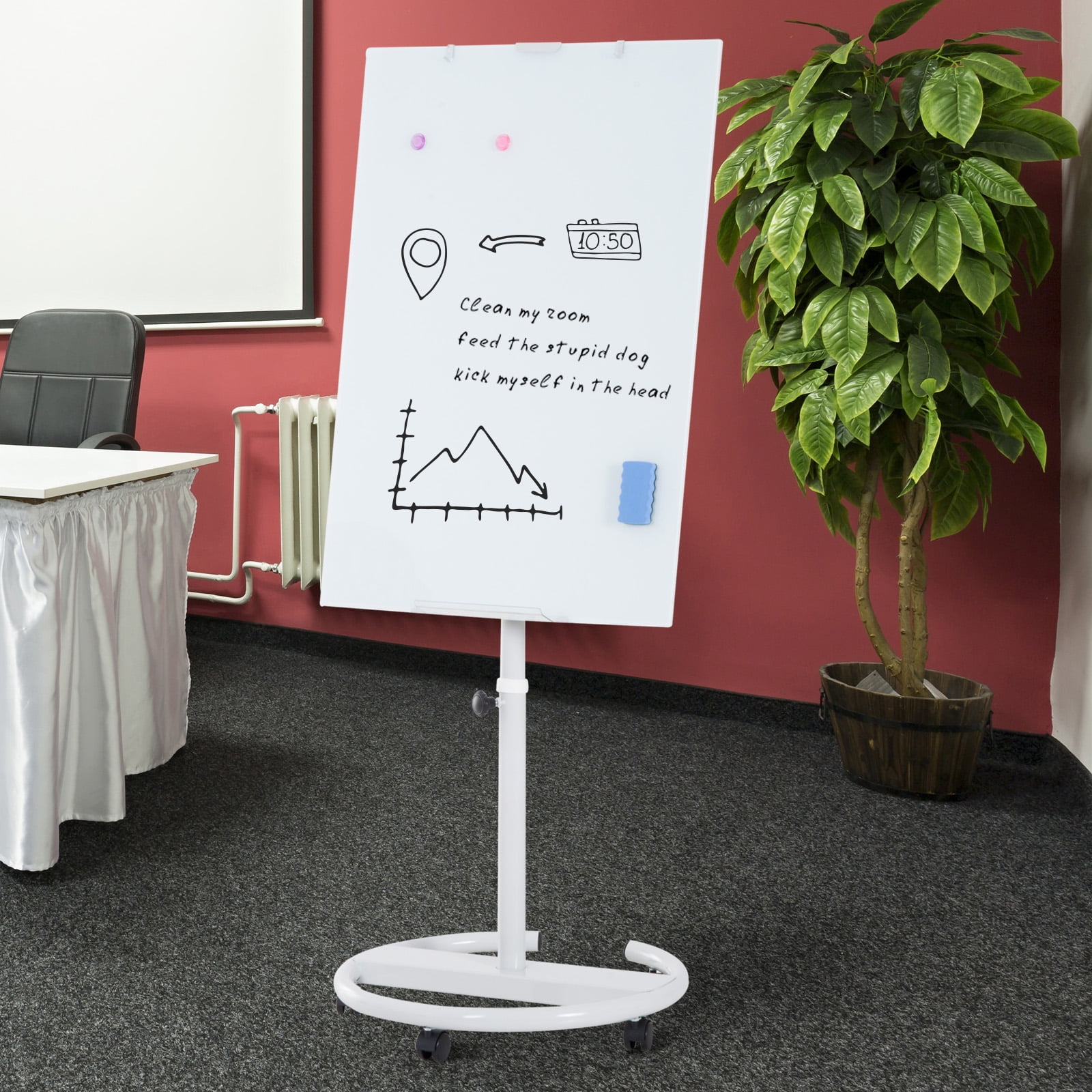 28"x40" Height Adjustable Rolling Tempered Glass Dry Erase