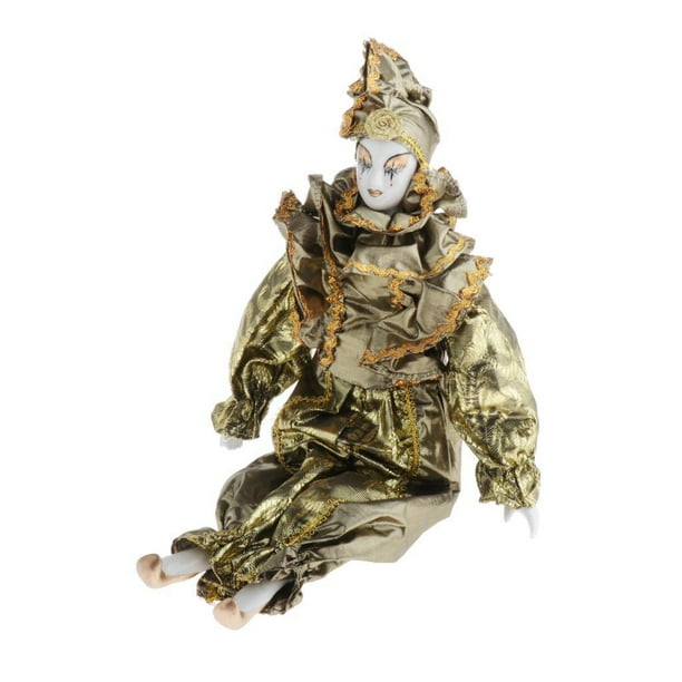 Vogacara Muñecos payaso de porcelana de 42 cm, decoración de escritorio para el hogar, dorado Muñecas y casas de muñecas Oro