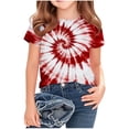 thumbnail image 5 of Short Sleeve Crew Neck T-Shirt for Girls Retro Spiral Tie Dye Print Top Daily Active Playwear Summer Vintage Fashion Wear for Teen, 5 of 5