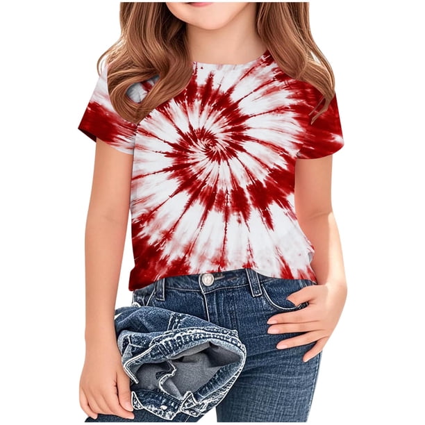 Camisetas de Cuello de Tripulación de Manga Corta para las Mujeres Impresa Camiseta Cuello Redondo Casual Versátil para 3-14 Años