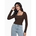 thumbnail image 5 of Women Crew Neck Knitted Crop Shirt Long Sleeve Low Cut Basic Solid Tee Sexy Cutout Blouse Top Streetwear, 5 of 6