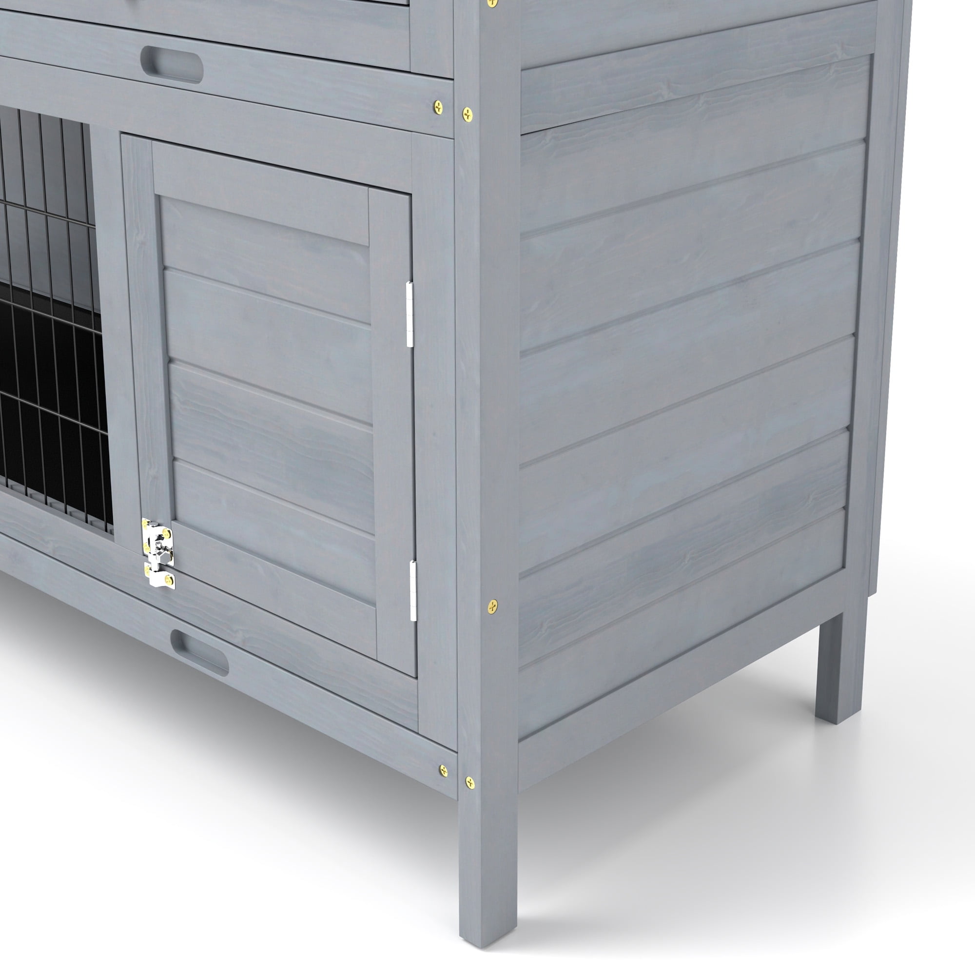 PawHut 54" 2-Story Large Rabbit Hutch Bunny Cage Wooden Pet House Small Animal Habitat with Lockable Doors, No Leak Tray and waterproof Roof for Outdoor/Indoor Grey