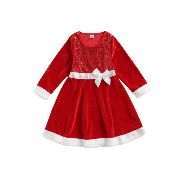 goowrom Christmas Girls Dress, Color Matching Long Sleeve Princess Skirt
