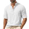 Dagugfen Cotton Linen Shirts for Men Short Sleeve 1/4 Button Summer Casual Loose Tops Vacation Outdoor Beach Shirts