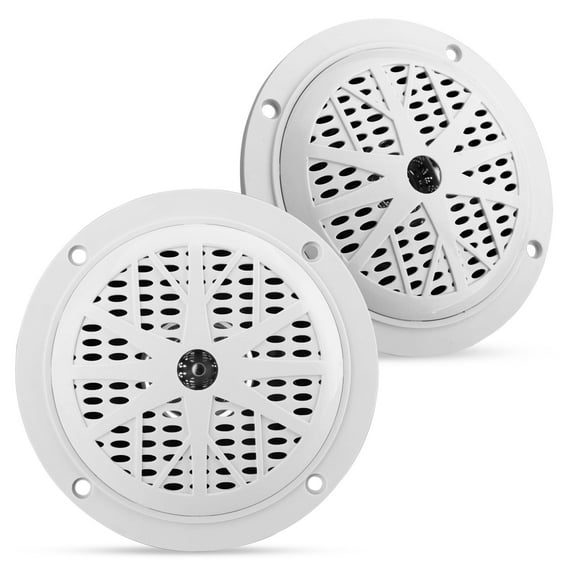 Pyle 4 Inch Dual Marine Speakers - Waterproof and Weather Resistant Outdoor Audio Stereo Sound System with Polypropylene Cone, Cloth Surround and Low Profile Design - 1 Pair - PLMR41W White