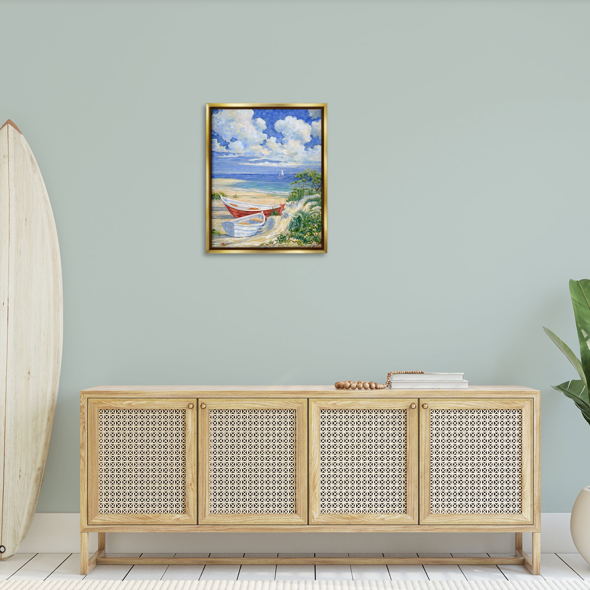 Stupell Industries Two Boats on Sand Transportation Painting Gold Floater Framed Canvas Art Print Wall Art, 25 x 31