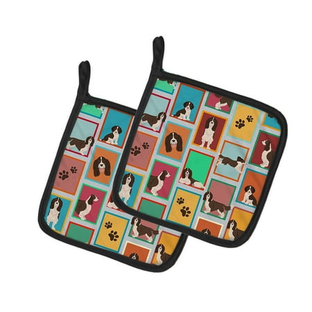 Lots of Liver English Springer Spaniel Pair of Pot Holders 7.5 in x 7.5 in
