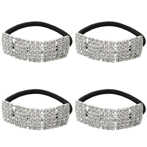 KAKOWELY 4 Pcs Artificial Crystal Hair Band Hair Ties Rhinestone Ponytail Holders Elastic Band Chic Accessories Pony Tail Elastics Holder Ribbon Bands for Girl Hair Decorations,2.56"X1.38"X0.2"