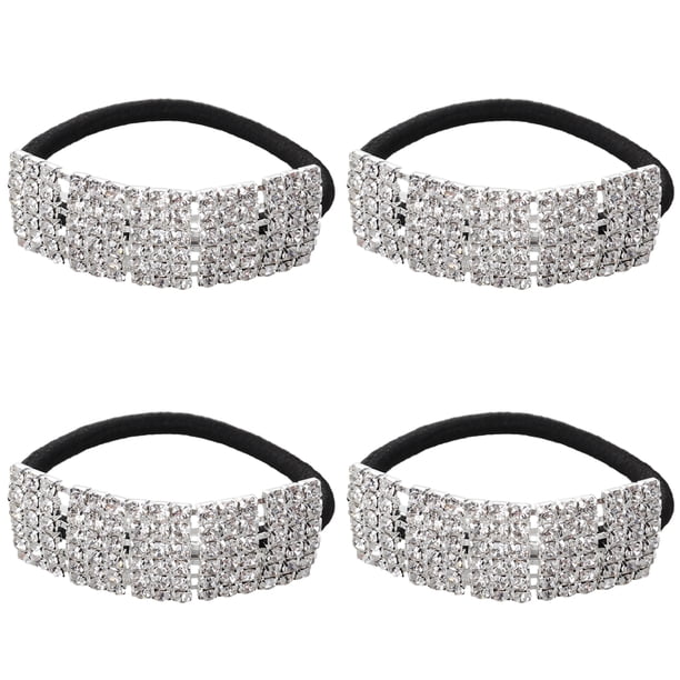 EeaseMX 4 bandas elásticas para el cabello con cristales artificiales, accesorios elegantes para el cabello de niña, cintas para sujetar el cabello, coleteros con diamantes de imitación.