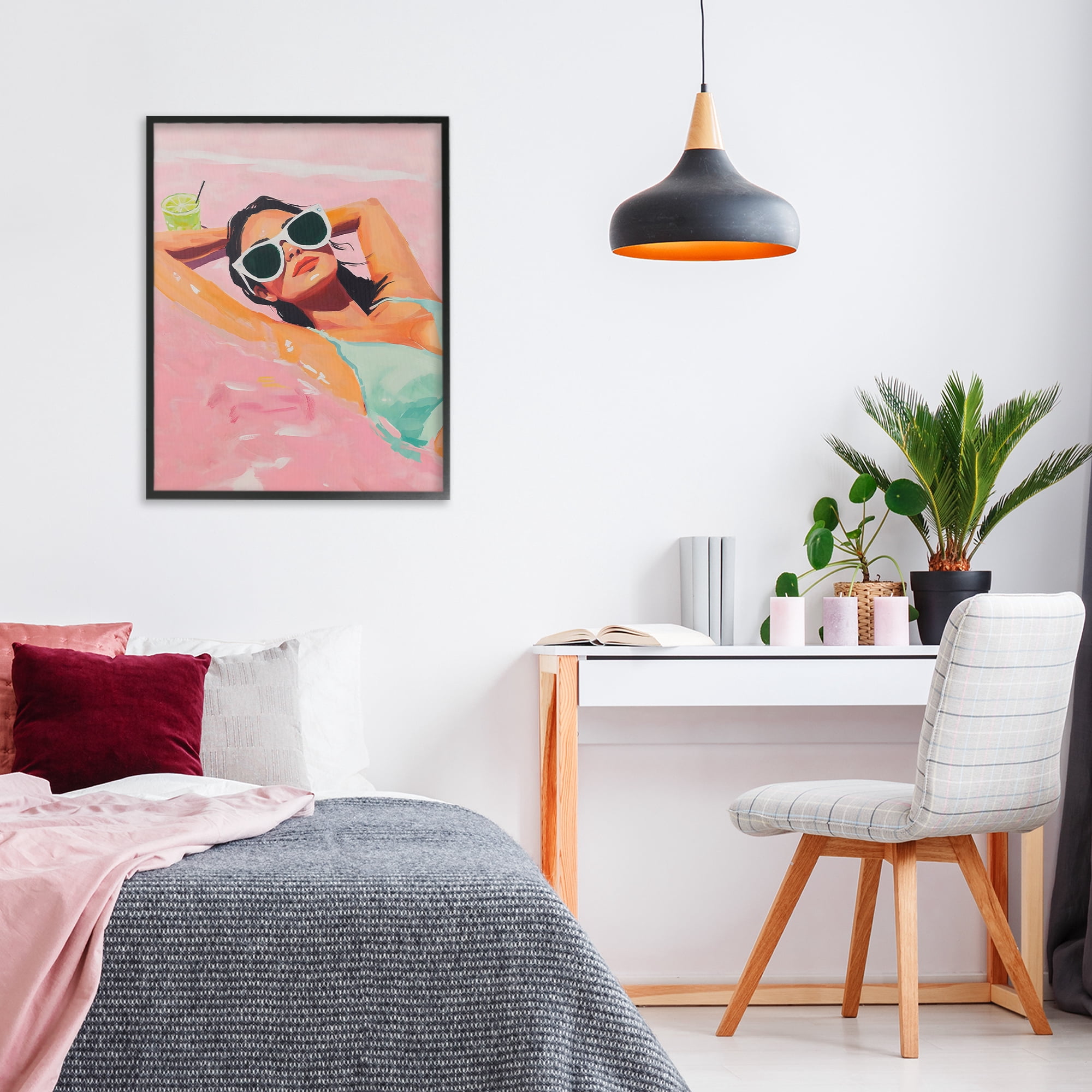 Stupell Industries Trendy Summer Girl Black Framed Giclee Art, design by The Prints Vibe