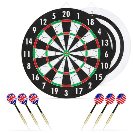 Alamo Dart (Best Choice Products Double-Sided Dart Board Game Recreation Hobby Set for Bedroom, Office w/ 6 Regulation Brass-Tip Throwing Darts, Practice and Competition Sides -)