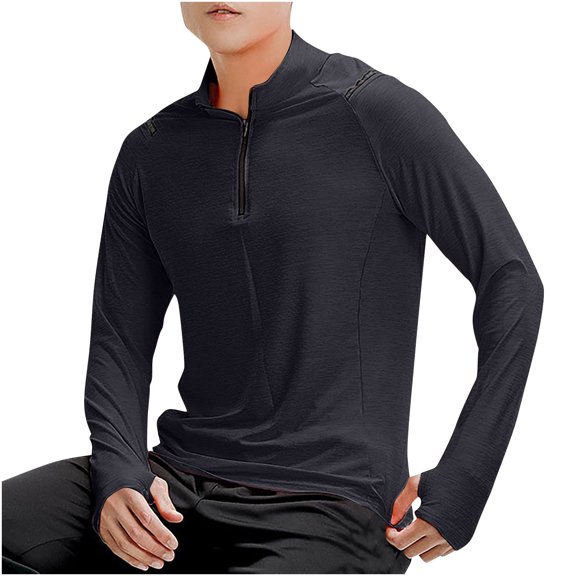 HAOTAGS Men's Quick Dry Sport Shirts Half Zip Athletic Workout Tops Active Shirts for Running Black Size 3XL